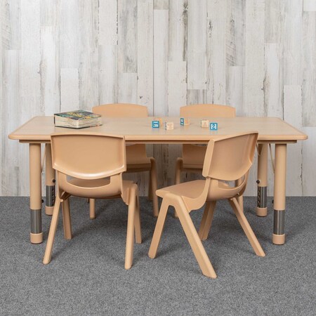Flash Furniture Rectangle 23.625 W, 47.25 L, 23.5 H, Plastic, Steel, Brown YU-YCY-060-0034-RECT-TBL-NAT-GG